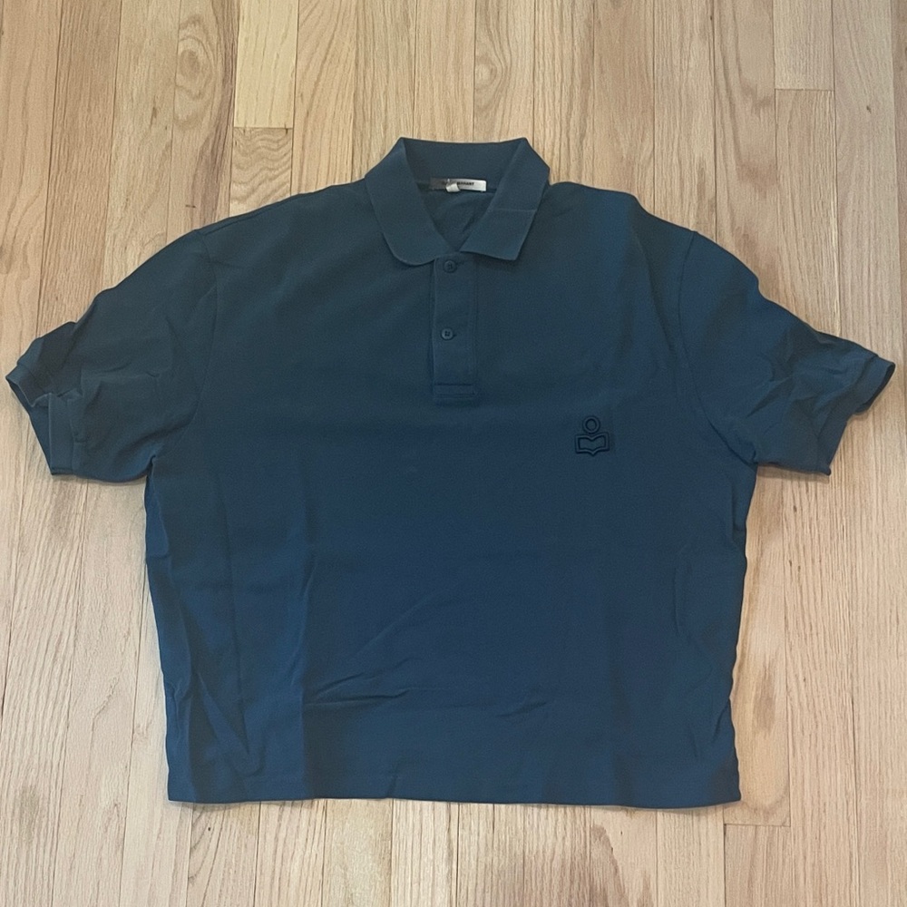 Isabel Marant Men's Dark Teal Polo Shirt - Cropped  Short Sleeve - Size XS